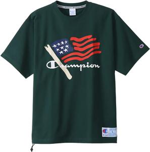 Мужская футболка Champion с коротким рукавом, круглый вырез, графический логотип, хлопок, США, свободный крой, оверсайз, спортивный стиль, C3-X322, темно-зеленый