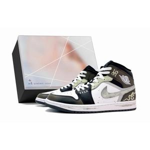 Jordan Эйр 1 устойчивые к истиранию мид-топ винтажные баскетбольные кроссовки унисекс черный белый коричневый - черный белый коричневый, цвет Black White Brown