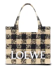 Большая сумка-тоут с логотипом в виде шахматной клетки Loewe, нейтральный