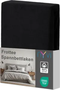 Простыня на резинке DreamScience Terry Cloth 140x200 - 160x200 см, черная, для матрасов высотой до 22 см - теплая и уютная, хорошо впитывает влагу, быстросохнущая NYVI