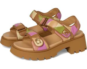 Туфли COACH Brynn Platform Quilted Patchwork Leather Sandals, цвет Honey Brown/Multi