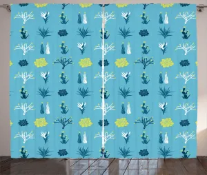 Штора ABAKUHAUS в ботаническом стиле, разноцветные ветки кактусов, универсальная ленточная штора для гостиной с петлями и крючками, 280 x 225 см, небесно-голубой и желто-зеленый Abakuhaus