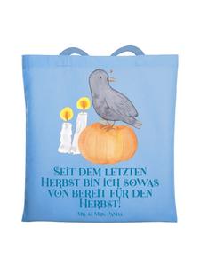 Mr. & Mrs. Panda Джутовая сумка «Осеннее предвкушение» с надписью небесно-голубого цвета