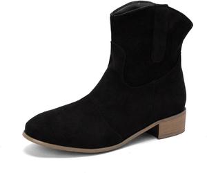 Женские ботильоны из замши с низким каблуком, на среднюю голень, с круглым носком и массивным каблуком, демисезонные ботинки на осень Generic, Black