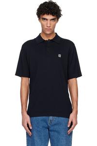 Вышитая хлопковая рубашка поло Balmain, темно-синий