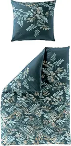 Комплект постельного белья JACK by Bierbaum Mako Satin 135x200 см, 2 предмета, листья, темно-синий, бежевый Jack