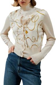 Кардиган из мериносовой шерсти с шелковой отделкой в ​​стиле «Луисвилл» спереди LILYSILK, белый