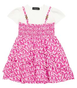 Платье из смесового хлопка с логотипом Versace, розовый