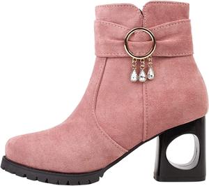 CsgrFagr Fashion Женские туфли Замшевые с жемчужной пуговицей, с вырезом, на толстом каблуке средней высоты, с цельной боковой молнией, короткие сапоги на шнуровке для женщин, широкие (черные, 9)