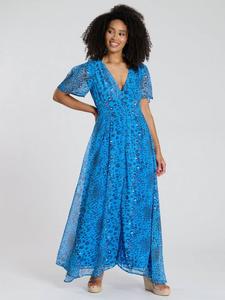 Платье миди из шифона с принтом и металлическими пуговицами South Beach, Blue/Multi