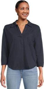 Женская хлопковая льняная футболка с разрезом на шее L.L.Bean, Classic Navy