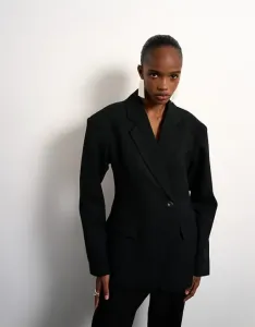 Черный блейзер с объемными плечами и завязками Topshop