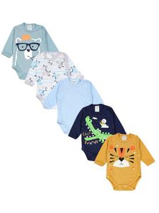 TupTam Комплект из 5 детских боди с длинными рукавами, синего цвета