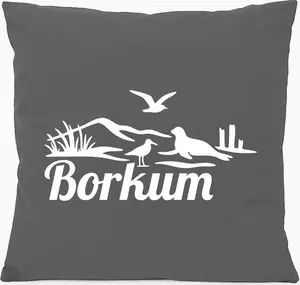 Подушка для дивана Huuraa с пляжным мотивом Borkum, подарочная, 40x40 см, с наполнителем, хлопок стального серого цвета, сувенир Borkum Hellweg Druckerei