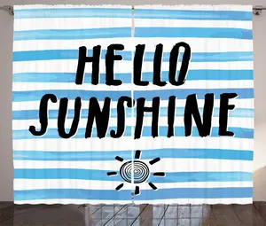 Штора ABAKUHAUS Hello Sunshine в деревенском стиле, с типографскими полосками, универсальная, с петлями и крючками, для гостиной, 280 x 225 см, цвет: синий, кола, серый, белый Abakuhaus