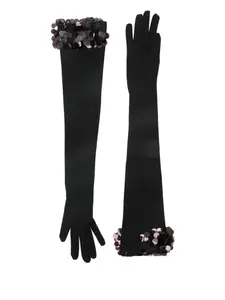 Длинные перчатки, украшенные пайетками David Koma, черный