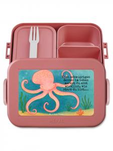 Mr. & Mrs. Panda Ланчбокс с изображением кальмара и надписью пастельно-красного цвета