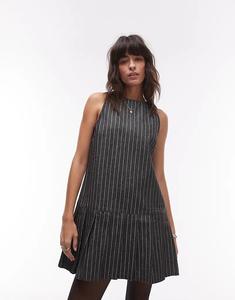 Джинсовое плиссированное платье в черную полоску Topshop