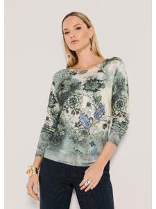 MADELEINE Гладкий вязаный свитер с принтом по всей поверхности, выполненный в бело-сине-многоцветной гамме