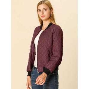 Женская стеганая куртка-бомбер с воротником-стойкой на молнии и рукавами реглан ALLEGRA K, черный