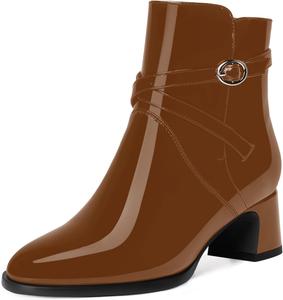 Женские сапоги MODENCOCO, удобные, повседневные, для свиданий, с круглым носком, массивным низким каблуком, по щиколотку, 5,1, Brown