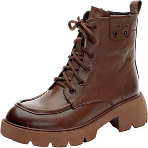 Женские ботинки rismart из натуральной кожи с платформой и массивным каблуком, с застежкой-молнией сбоку, Brown