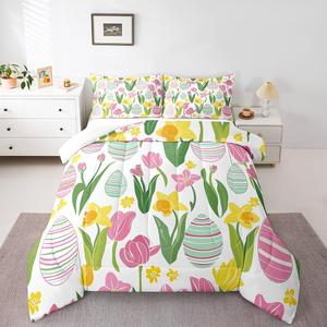 Erosebridal Комплект постельного белья Kawaii с пасхальными яйцами и цветочным принтом, Multi 10