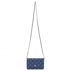 CHANEL Джинсовая металлическая сумка через плечо кроссбоди женская тёмно-синяя