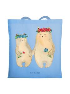 Mr. & Mrs. Panda Сумка-шоппер с изображением мишек и цветочного венка, без надписи, небесно-голубого цвета