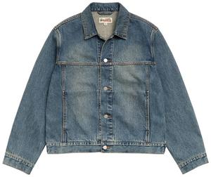 Джинсовая куртка-тракер Stussy, винтажная, средней степени потертости, синий