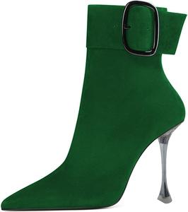 Женские сексуальные ботильоны YDN с заостренным носком и прозрачным каблуком-стилет, модные туфли с пряжкой для танцев и клубов, размеры 4-15 US, Green