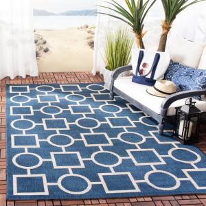 Ковер SAFAVIEH, 161 x 232 см, Washable Rug Outdoor Courtyard Collection - Navy & Beige, Non-Shedding & Easy Cleaning, идеально для патио, заднего двора, прихожей (CY6925-268)