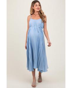 Платье-миди для беременных, светло-голубое, с плиссировкой и поясом Pinkblush, Light blue