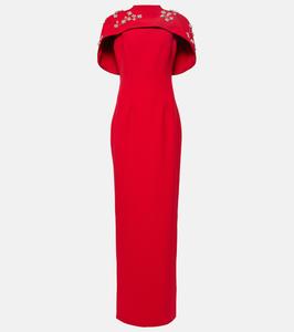 Вышитое креповое платье с накидкой Safiyaa, Crimson With Glass Flower