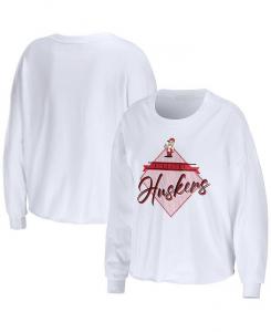 Женская белая укороченная футболка с длинными рукавами Nebraska Huskers Diamond WEAR by Erin Andrews, белый