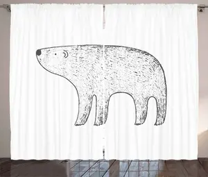 Штора ABAKUHAUS "Белый медведь" в деревенском стиле, нарисованное вручную животное, присборенная штора для спальни с петлями и крючками, 280 x 175 см, цвет "угольно-серый с белым" Abakuhaus
