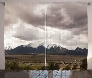 Шторы ABAKUHAUS Kansas Rustic Curtain, Colorado Mountains Gloomy, универсальные ленточные шторы для гостиной с петлями и крючками, 280 x 225 см, темно-синий, серый, многоцветный Abakuhaus