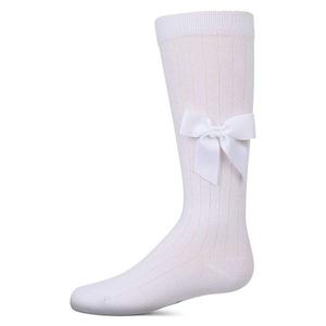 Детские ребристые хлопковые носки с бантом до колена Memoi, White