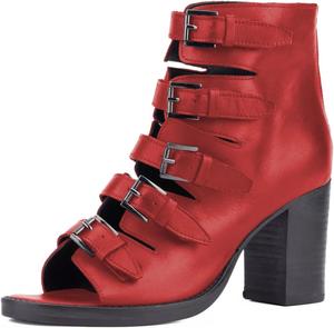 Женские ботильоны YDN с открытым носком, многоремешковой пряжкой, высокими массивными каблуками, задней молнией, модные повседневные короткие ботинки с вырезами, размеры 4-16 US, Red