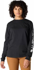 Carhartt женская футболка с логотипом на рукаве, свободный крой, тяжелый хлопок, длинный рукав, Black