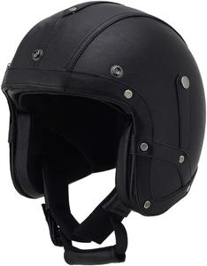Полушлем винтажный Woljay кожаный, черный