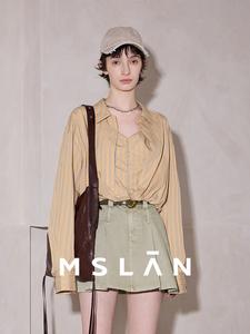 Рубашка укороченная MSlan в тонкую полоску, хаки