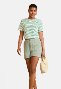 Футболка Love & Roses REGULAR FIT-CREW NECK , Green Stripe Palm Foil Print/White