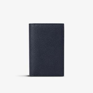 Складной кожаный визитница Panama на шесть карт Smythson, темно-синий