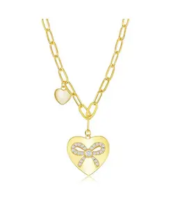 Ожерелье из стерлингового серебра или позолоченного серебра с сердцем из стерлингового серебра и фианитами в виде скрепки Simona, gold