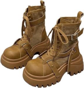 Женские ботинки с толстой подошвой в байкерском стиле, шнуровка, укороченные ботильоны, уличный стиль, платформенные туфли для повседневной носки Azttoztto, Brown