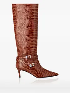 Сапоги с тиснением под крокодила на каблуке 55 мм Philipp Plein, коричневый