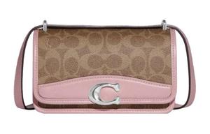 Бандит Холщовая С Кожаной Отделкой Сумочка Через Плечо Маленького Размера Женская Коричневая И Розовая COACH