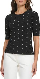 Женский рабочий топ Tommy Hilfiger с цветочным принтом, короткими рукавами-фонариками, спортивный трикотаж, Black Multi