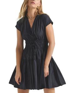 Платье из поплина с V-образным вырезом и сборкой Tora Derek Lam 10 Crosby, черный